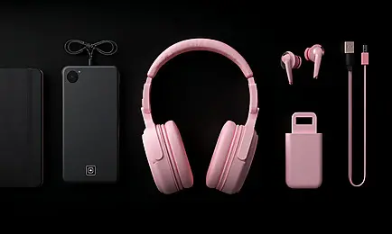 Home ALEXA pngtree pink wireless headphones and tech accessories on black background modern lifestyle image 18727864